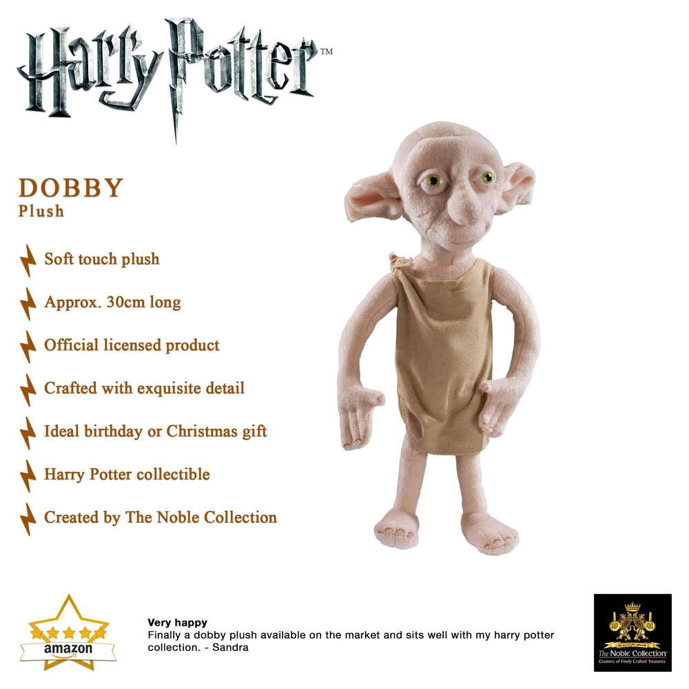 The Noble Collection Dobby plush close-up face with detailed features.