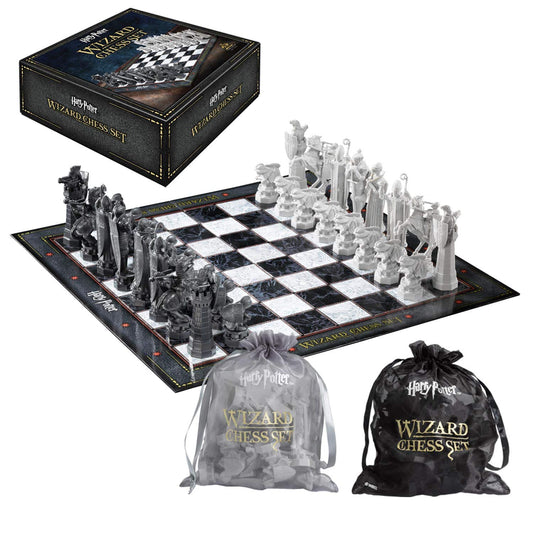 The Noble Collection Harry Potter Wizard Chess Set board close-up showing marble textures for a regal display.