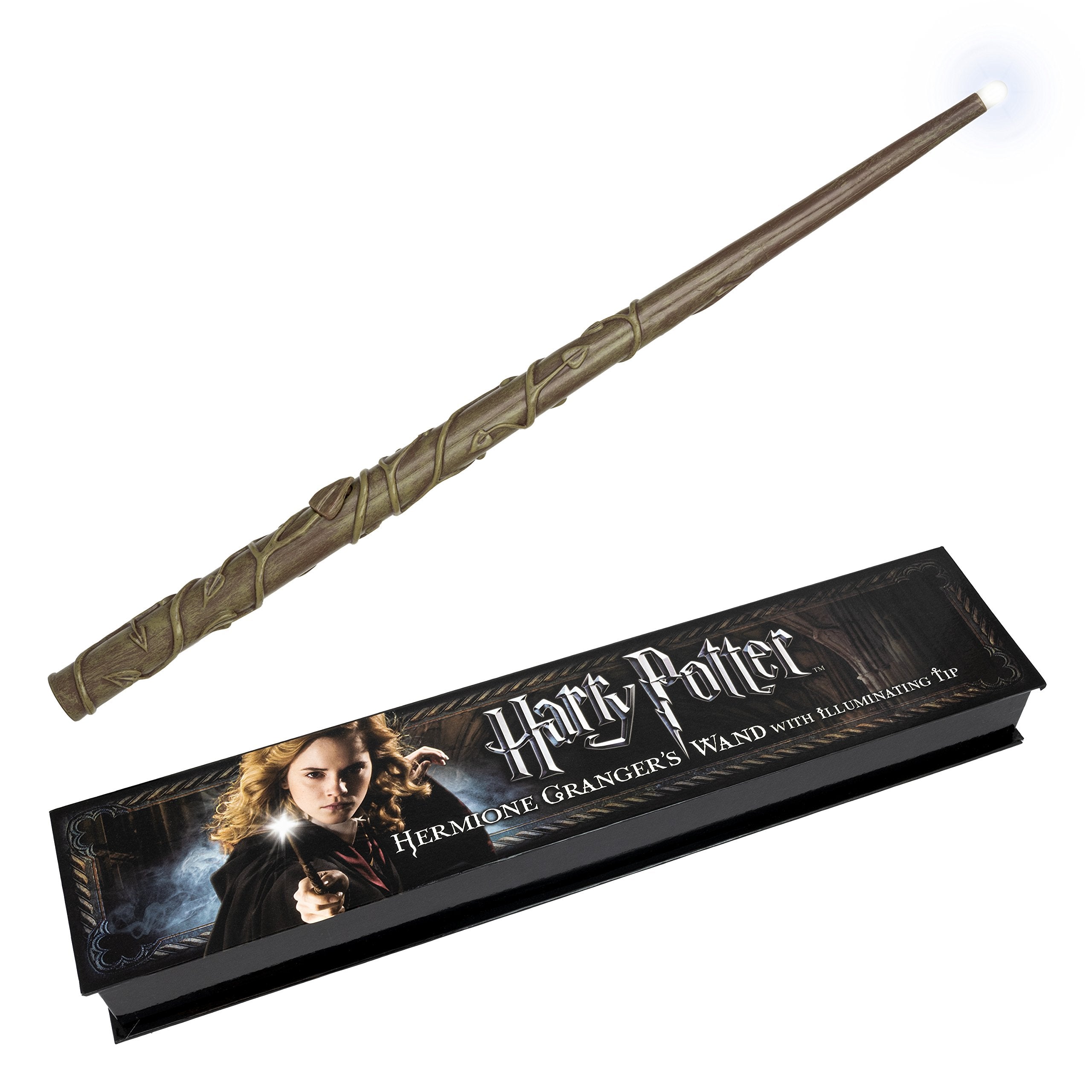 The Noble Collection Hermione Granger Illuminating Wand glows on for cosplay lighting