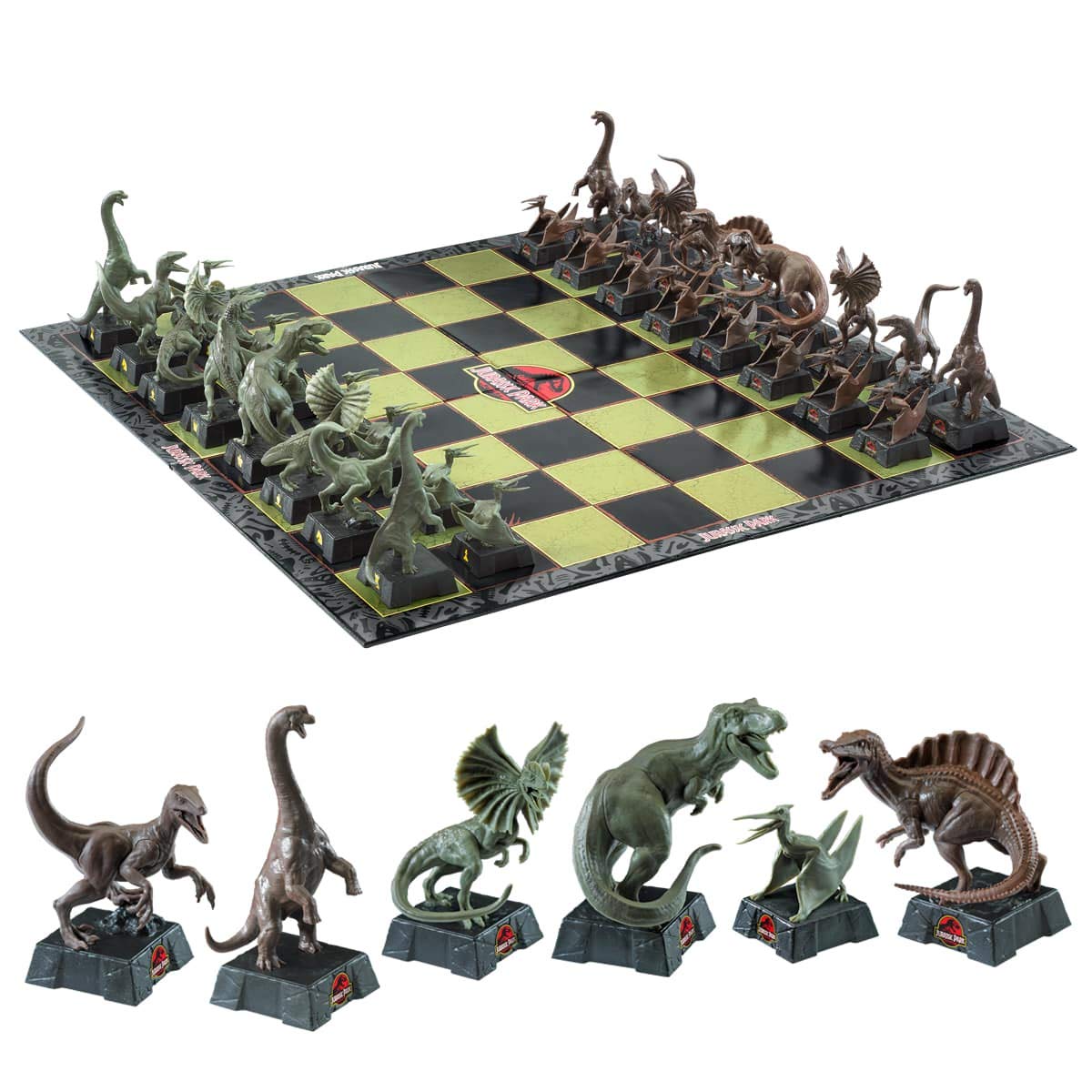 The Noble Collection Jurassic Park chess board texture with stone and grass for immersive gameplay.