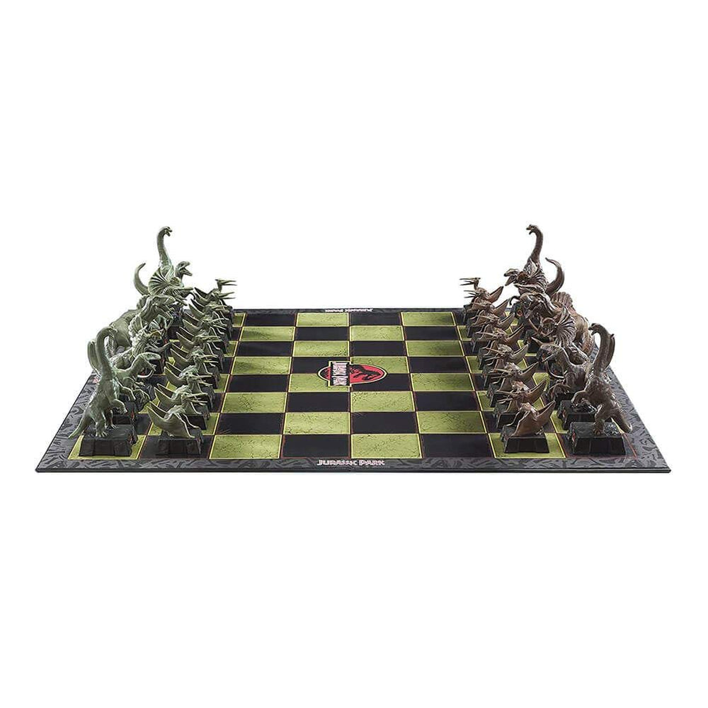 Velociraptor chess piece from The Noble Collection Jurassic Park set for dynamic strategy.