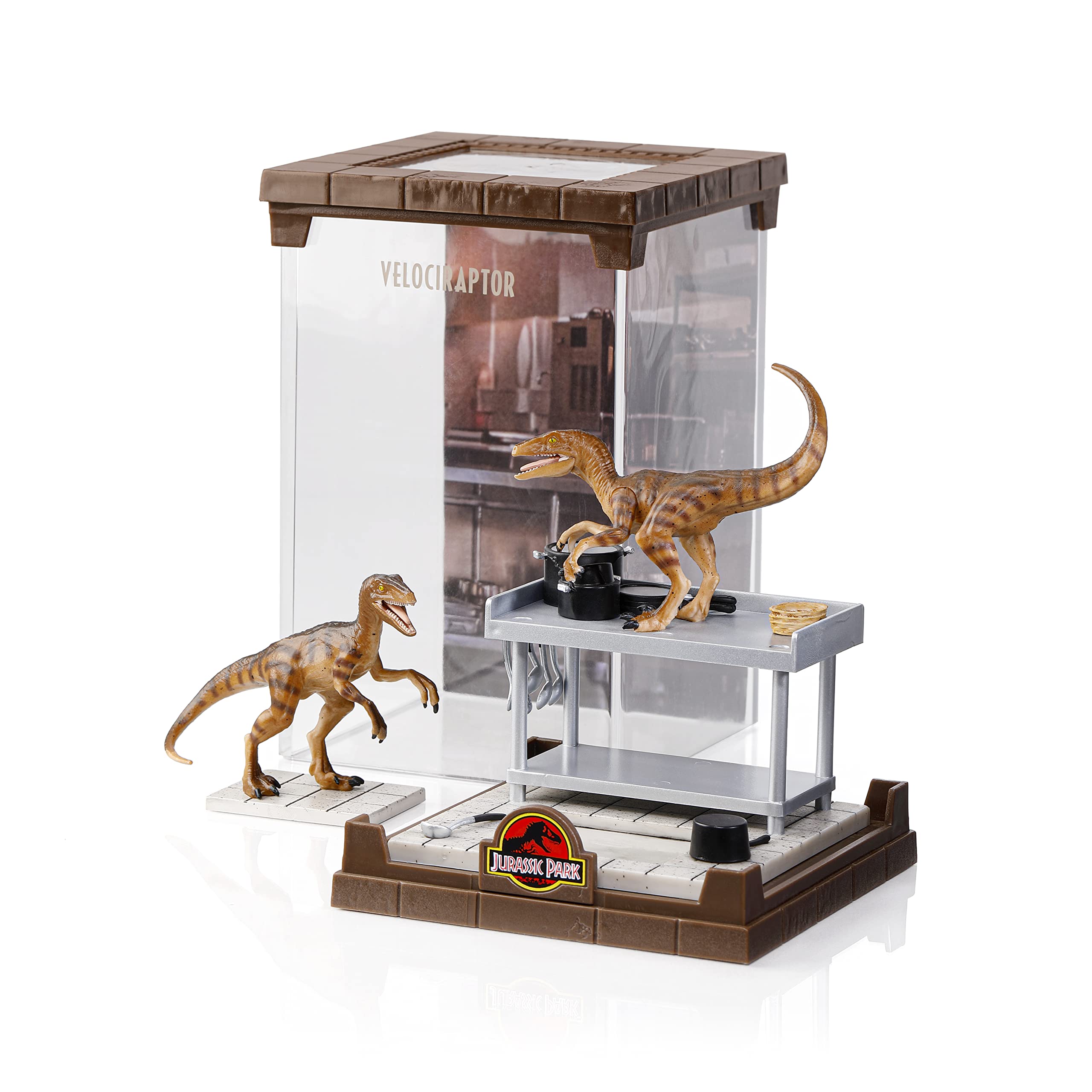 Close-up of The Noble Collection Velociraptor's intricately painted textures.
