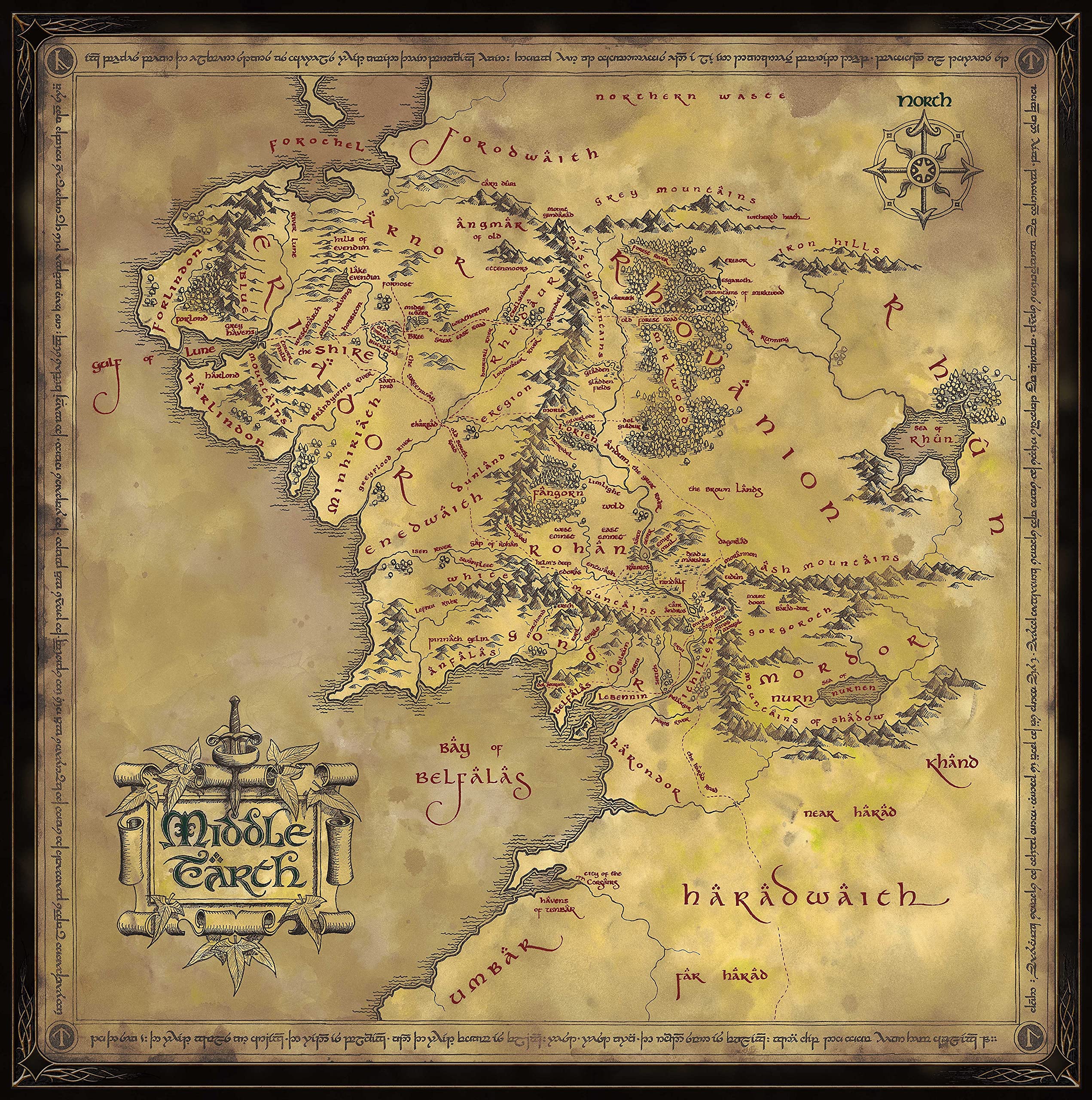 Fully assembled The Noble Collection LOTR Map puzzle laid out for display-ready viewing