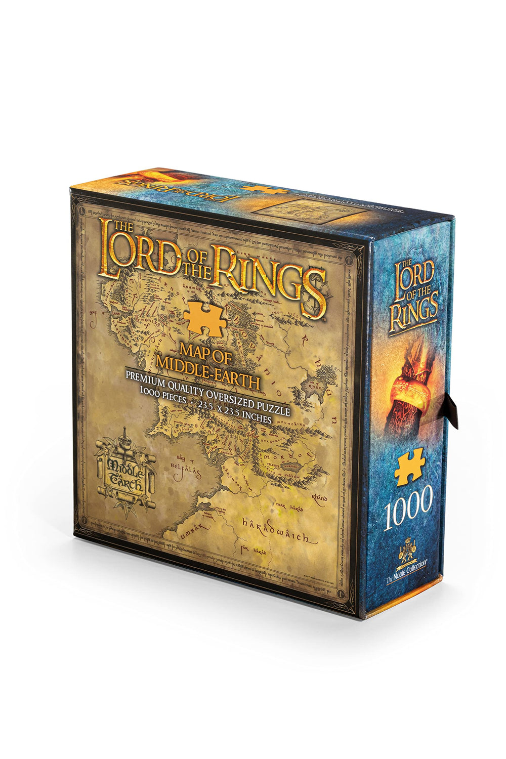 The Noble Collection LOTR Map puzzle detail close-up highlights iconic landmarks for focused viewing