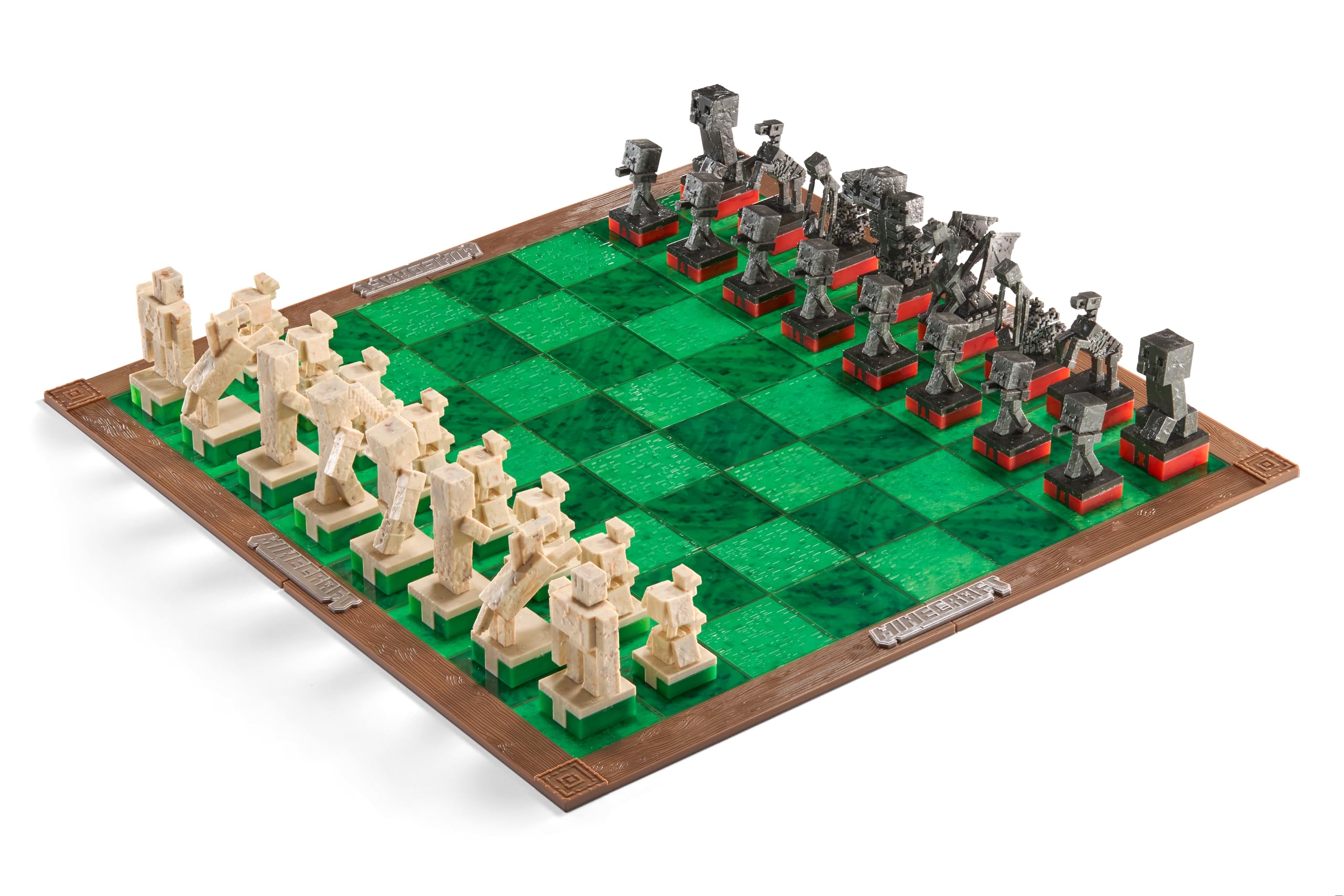 The Noble Collection Minecraft Chess Set board with wood-like frame and grass surface for immersive play