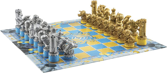 The Noble Collection Minions chess set board showcases blue and yellow pattern for vibrant gameplay
