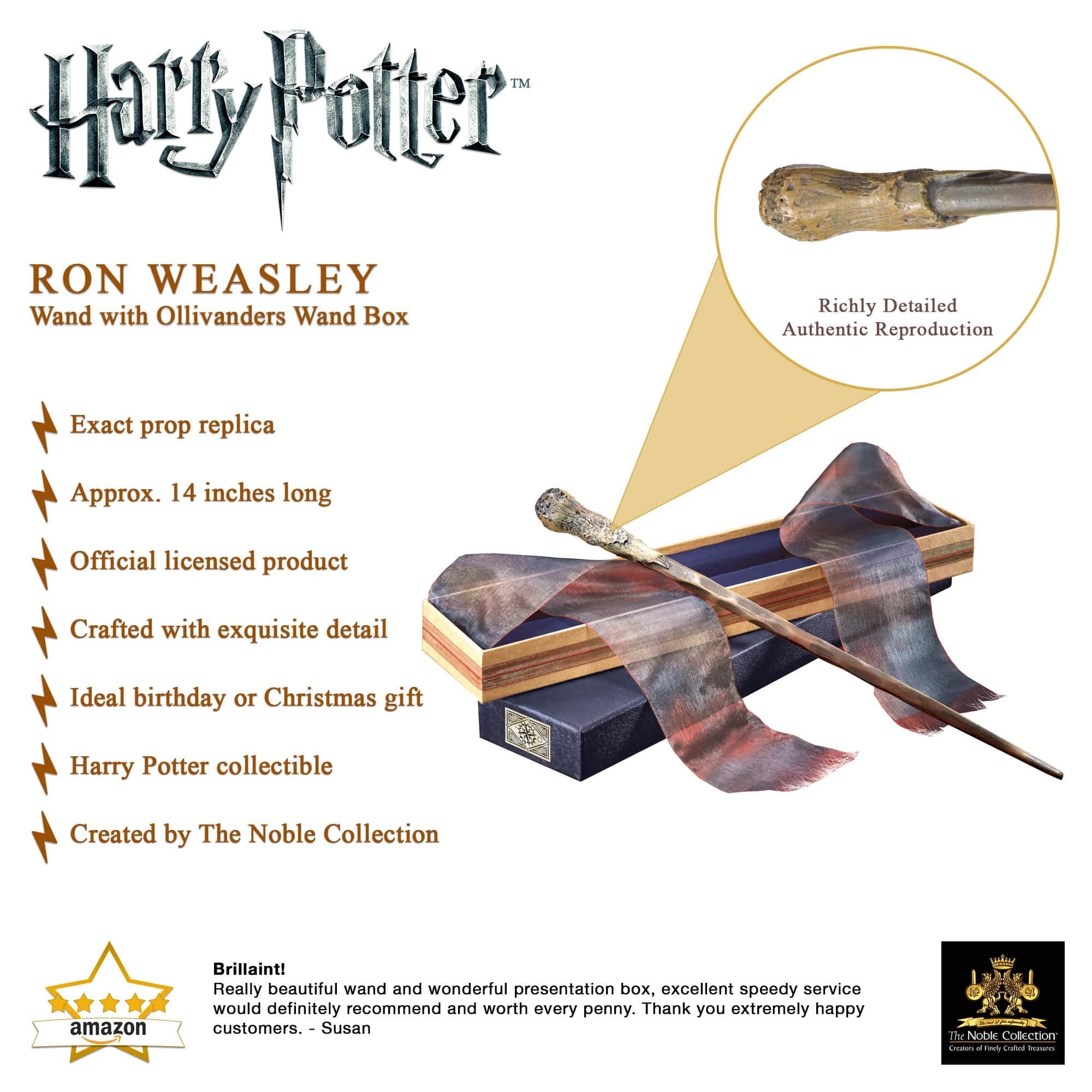 Close-up of Ron Weasleys Wand grain detail for screen-accurate look.