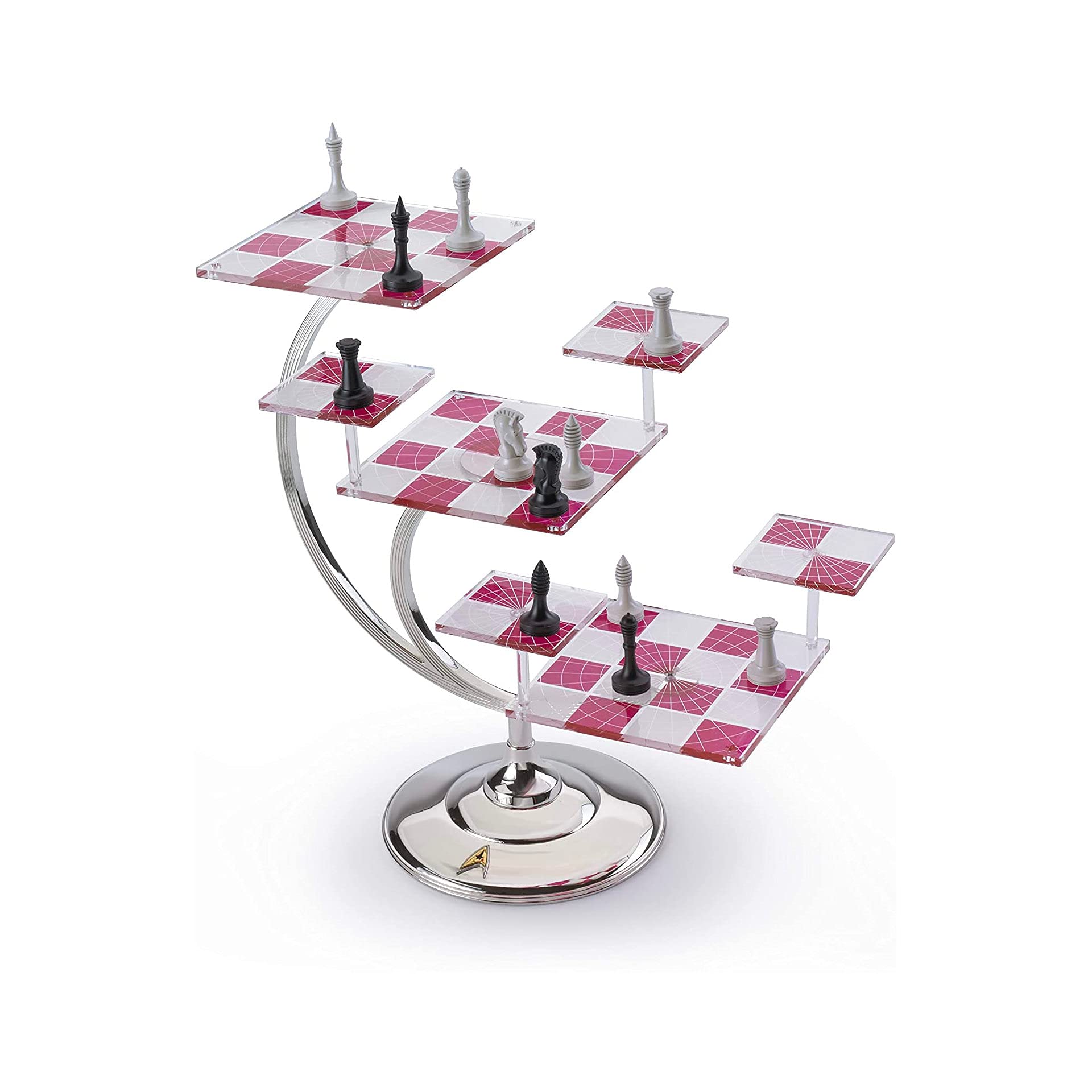 The Noble Collection Star Trek tridimensional chess supports two-player play with easy setup.
