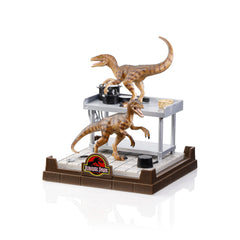 The Noble Collection Velociraptor stands 7 inches tall for display.