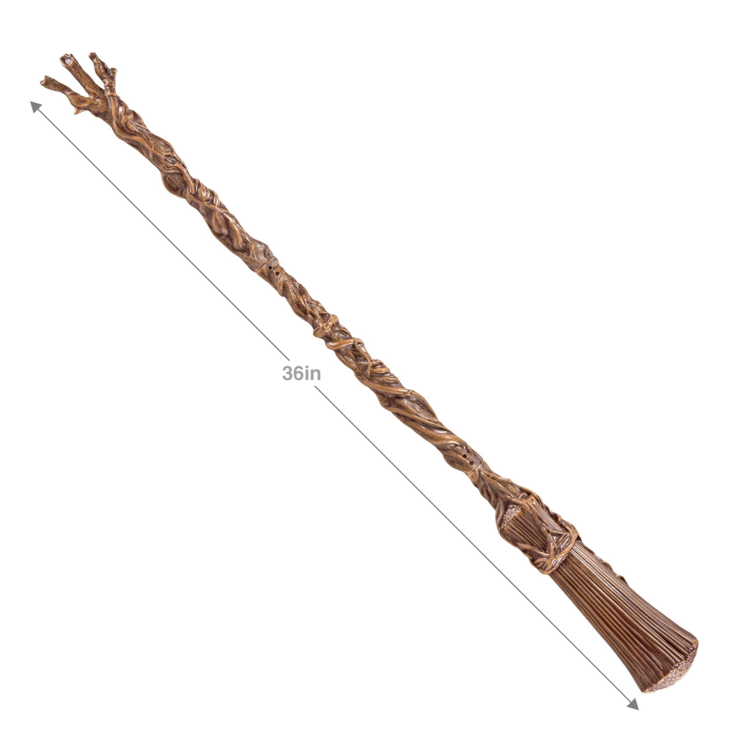 The Noble Collection Wicked Elphaba's Broom shows 36-inch assembled length.