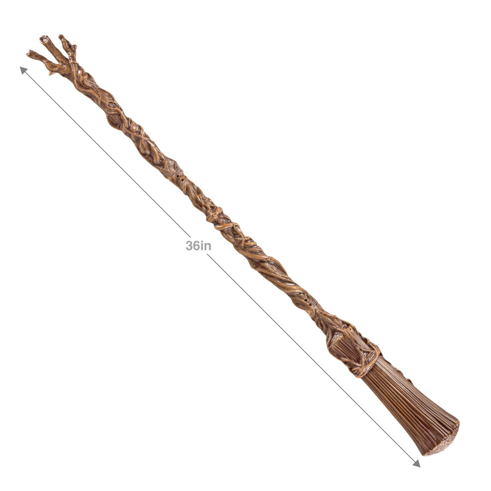 The Noble Collection Wicked Elphaba's Broom shows 36-inch assembled length.