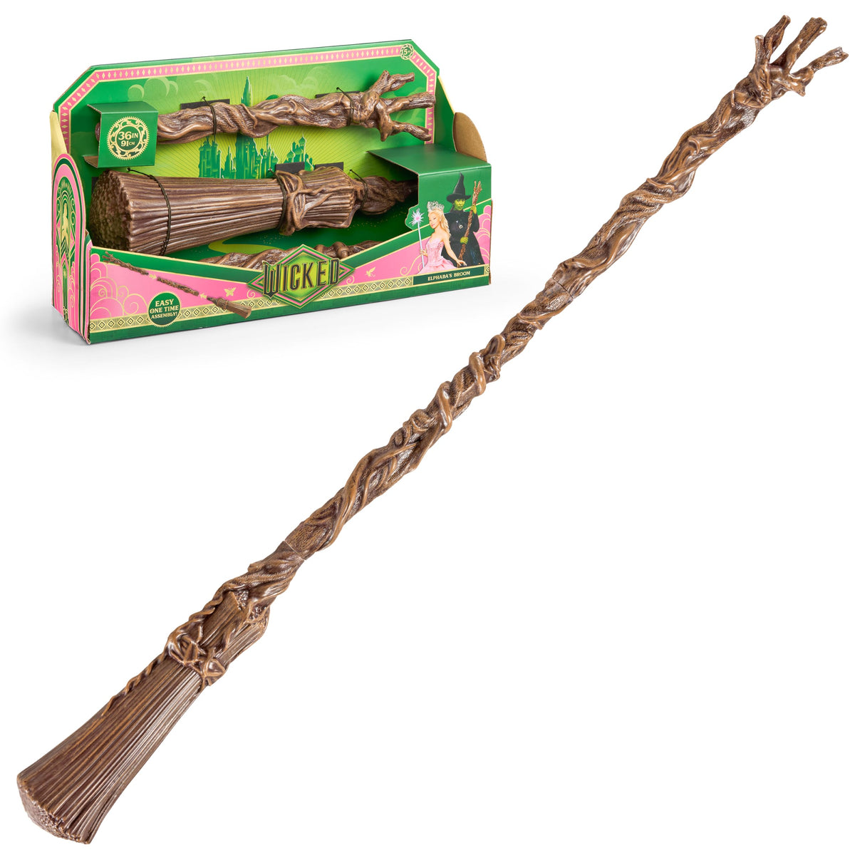 The Noble Collection Wicked Elphaba's Broom assembled for display and cosplay.
