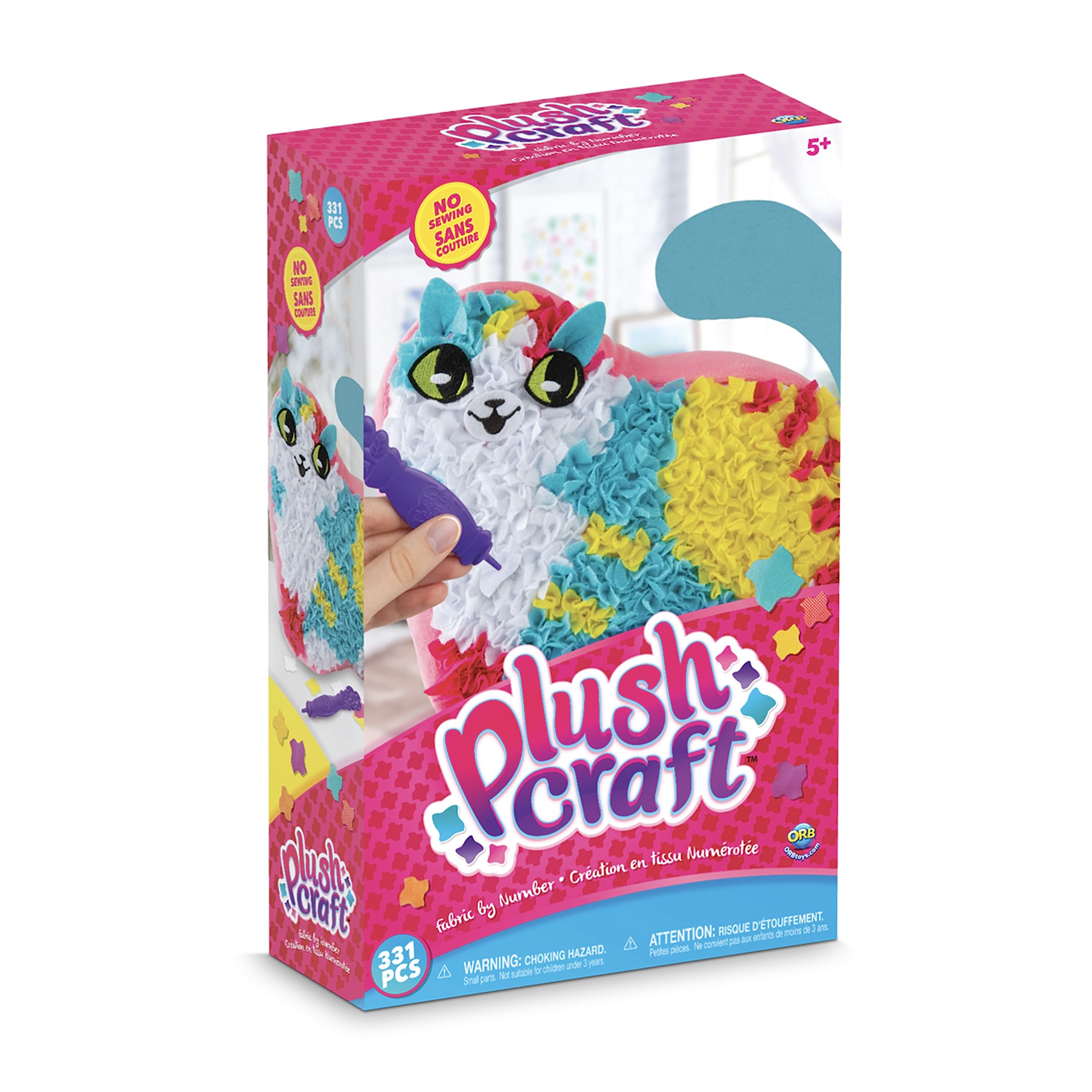 The Orb Factory PlushCraft RainboKitty Pillow in full view, a vibrant, mess-free crafting project for kids.