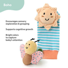 The Peanutshell hand rattle is soft and easy to grab for tiny hands.
