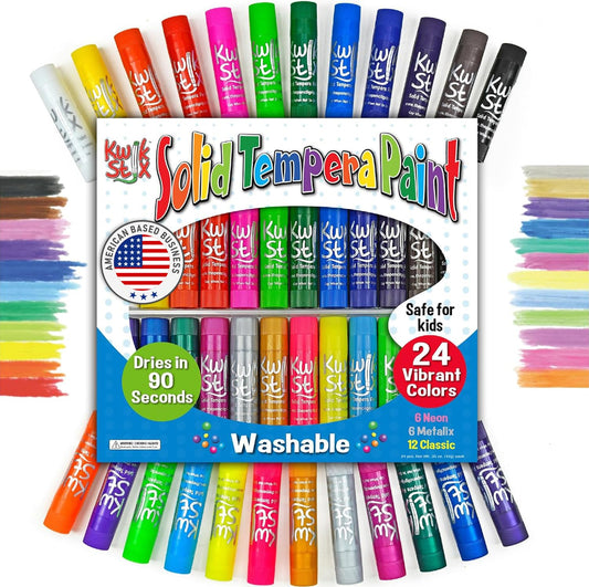 Kwik Stix classic colors set shown in swatches, quick-drying art for kids