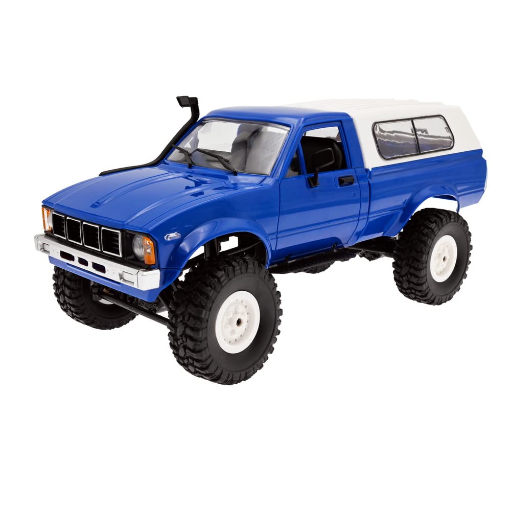 The Perseids RC Rock Crawler WPL C24 blue, front view for rugged off-road action.