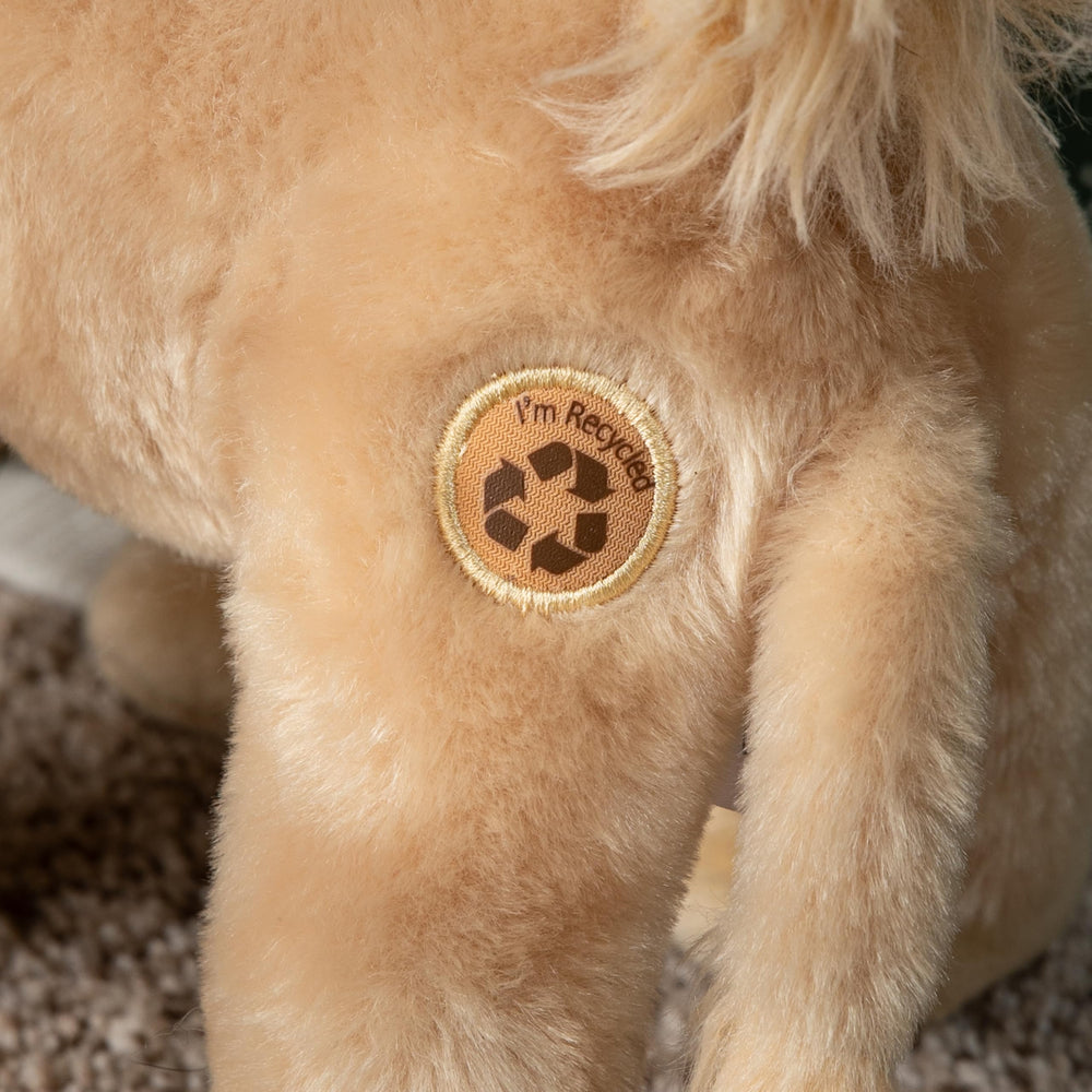 The Petting Zoo Bactrian camel plush with fluffy tail and mane, eco-friendly toy for kids.