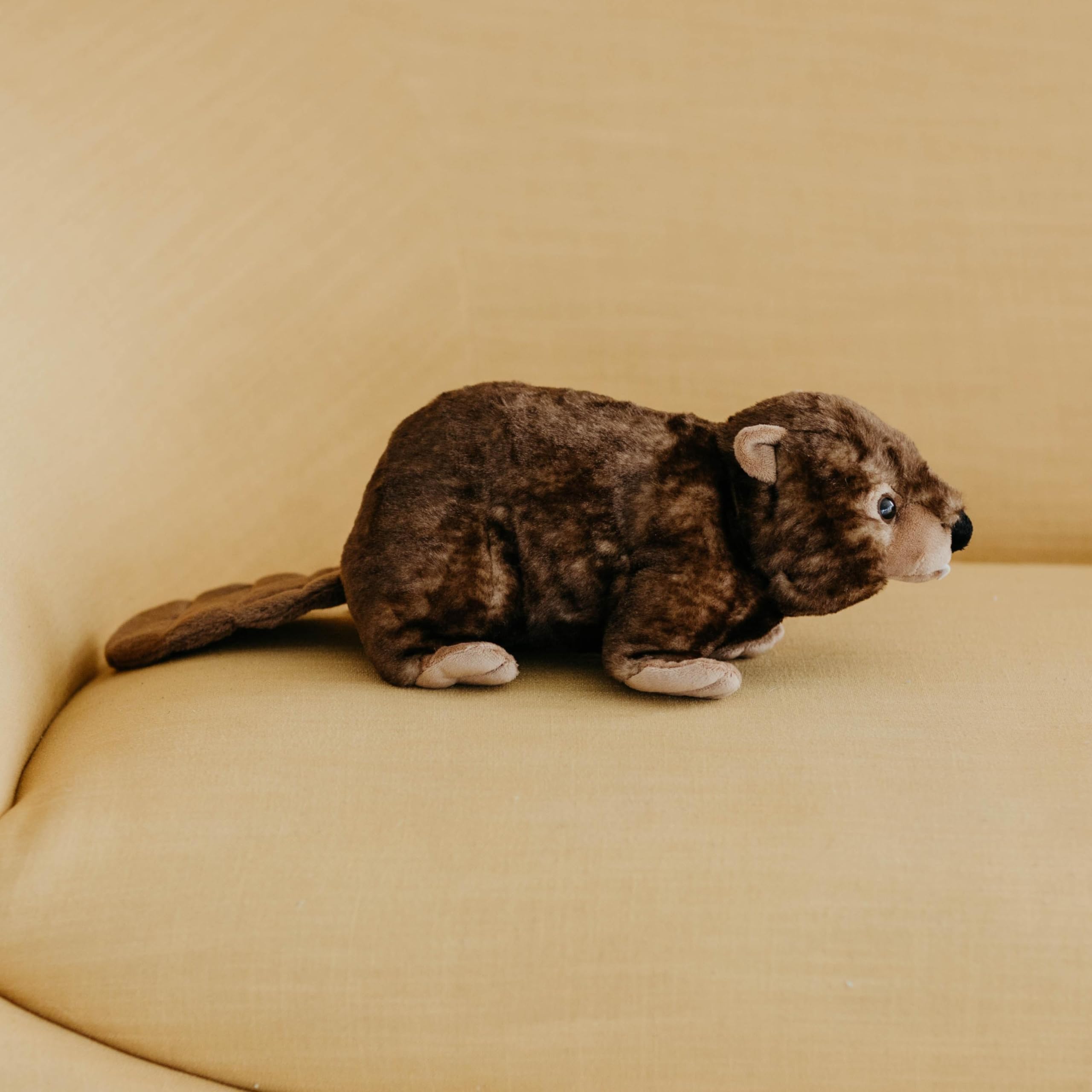 The Petting Zoo beaver plush feels ultra-soft for calming bedtime snuggles.