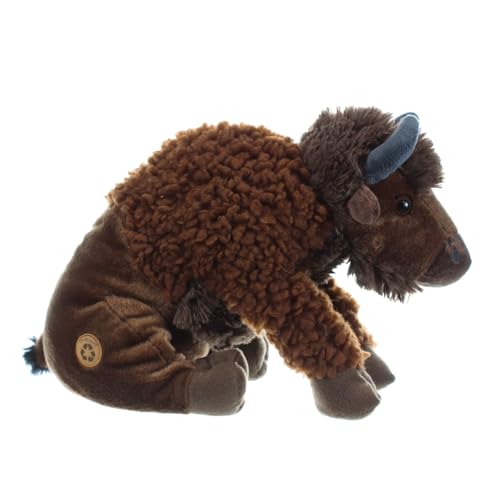The Petting Zoo Bison plush in arms demonstrates lightweight design for easy handling.