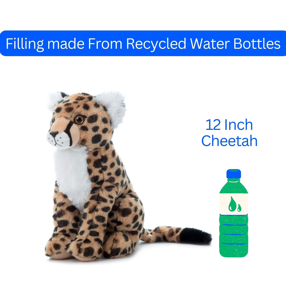 Durable recycled-material cheetah plush by The Petting Zoo for long-lasting snuggles.