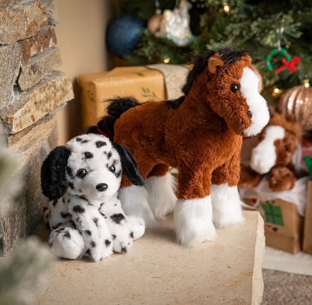 The Petting Zoo Dalmatian plush in a sitting pose supports easy posing for play.