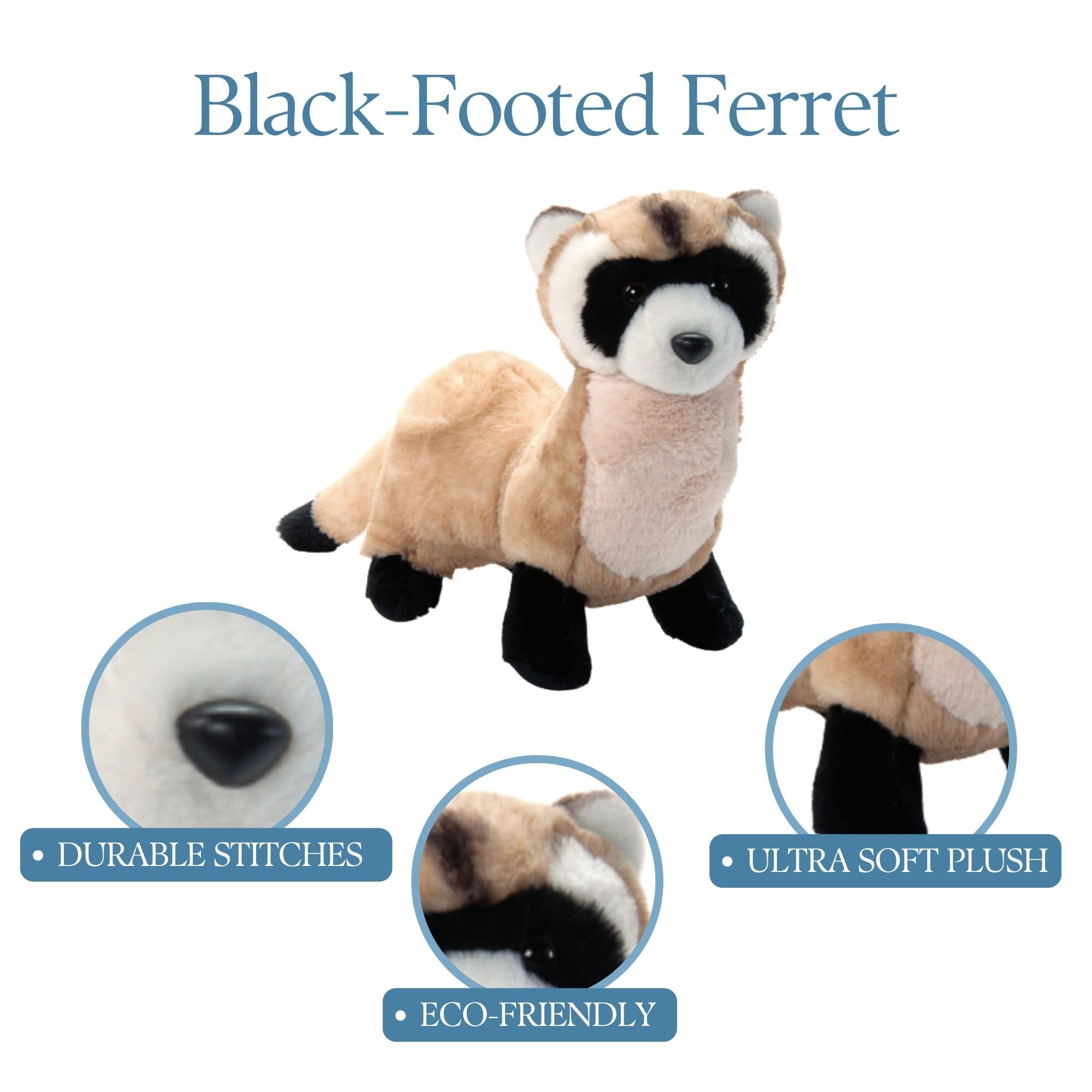 The Petting Zoo ferret plushie textured fur detail for realistic play.
