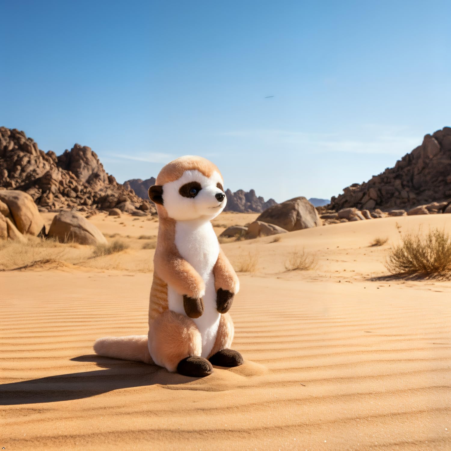 The Petting Zoo Meerkat is crafted from recycled fabric for eco-friendly play