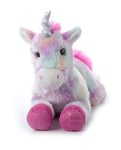 The Petting Zoo pastel tie-dye unicorn 13-inch sparkly horn enhances imaginative storytelling.