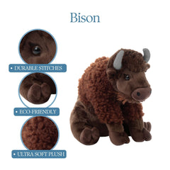 The Petting Zoo Bison soft toy ideal for travel and hugs.