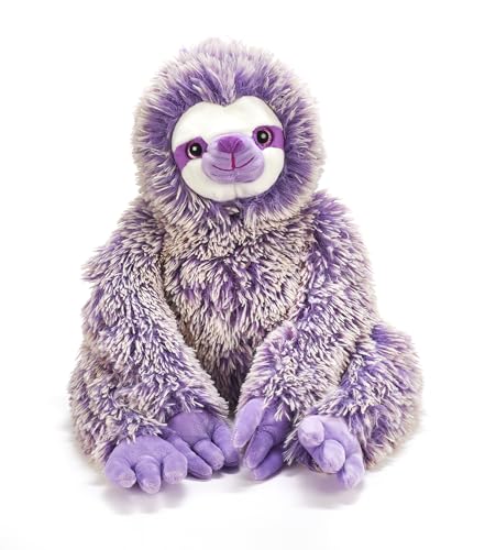 The Petting Zoo purple sloth plush face closeup soft fur friendly appeal.