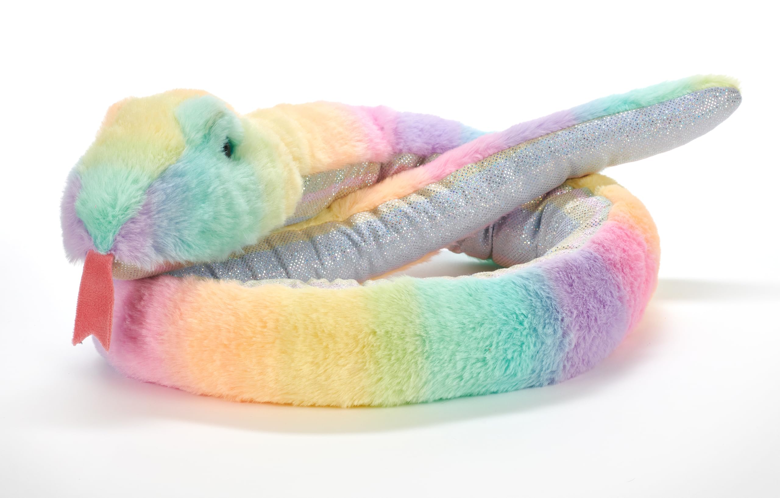 The Petting Zoo rainbow snake plush with vibrant colors for imaginative play.