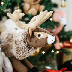 Close-up of The Petting Zoo reindeer plush soft brown coat detail for cuddles.