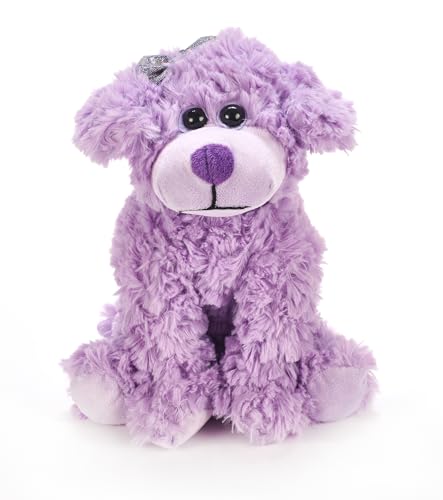 Scruffy purple dog plush features a shiny collar for dress-up play.