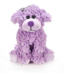 Scruffy purple dog plush features a shiny collar for dress-up play.