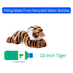 The Petting Zoo tiger plush in eco-conscious packaging reinforces sustainable play.