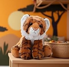 The Petting Zoo tiger stuffed animal hugging pose, inviting comforting play