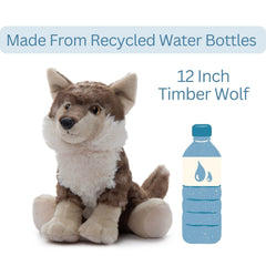 The Petting Zoo Timber Wolf plush recycled fabric construction, eco-friendly playtime option.