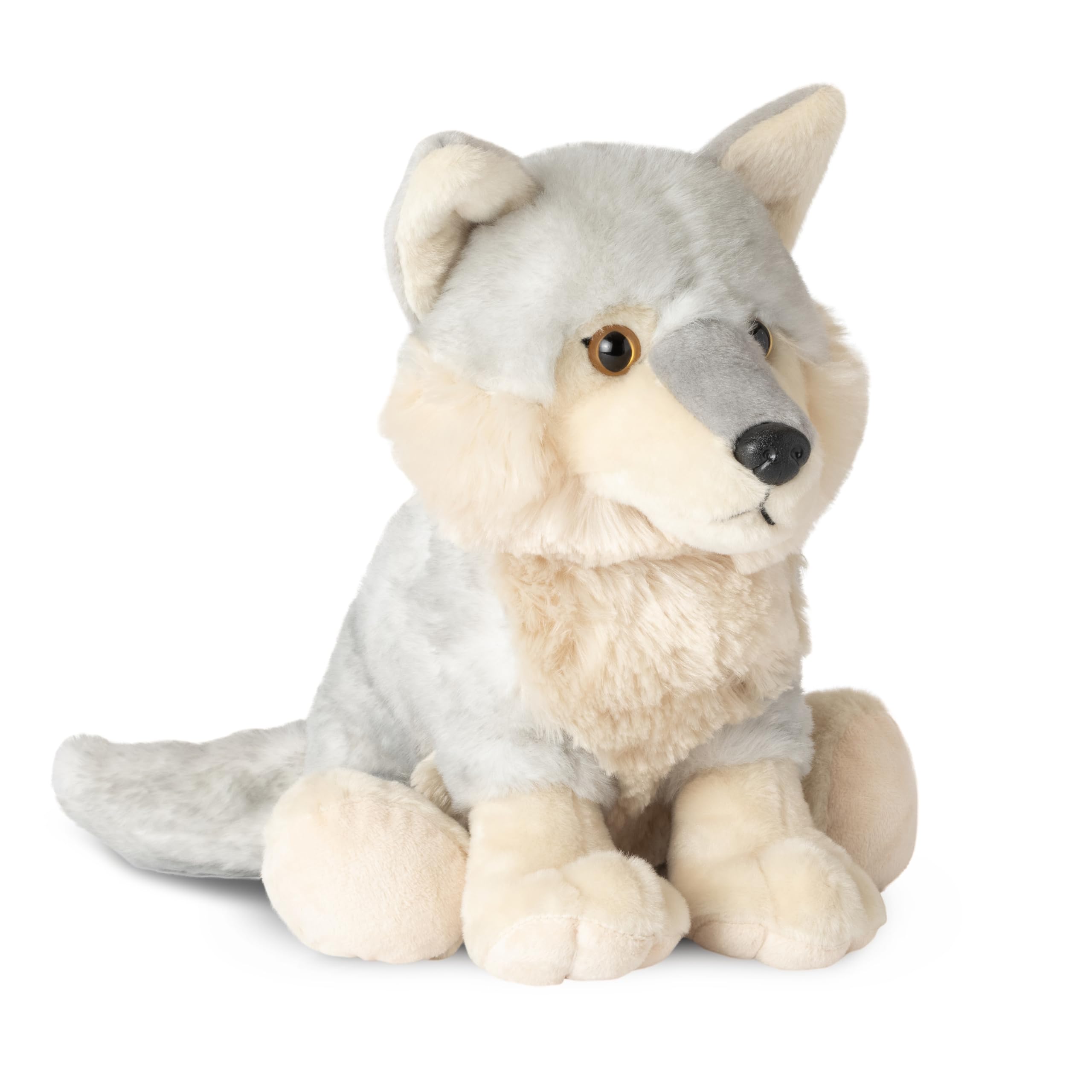 The Petting Zoo Wolf plush, front view, a soft cuddle companion for imaginative play.