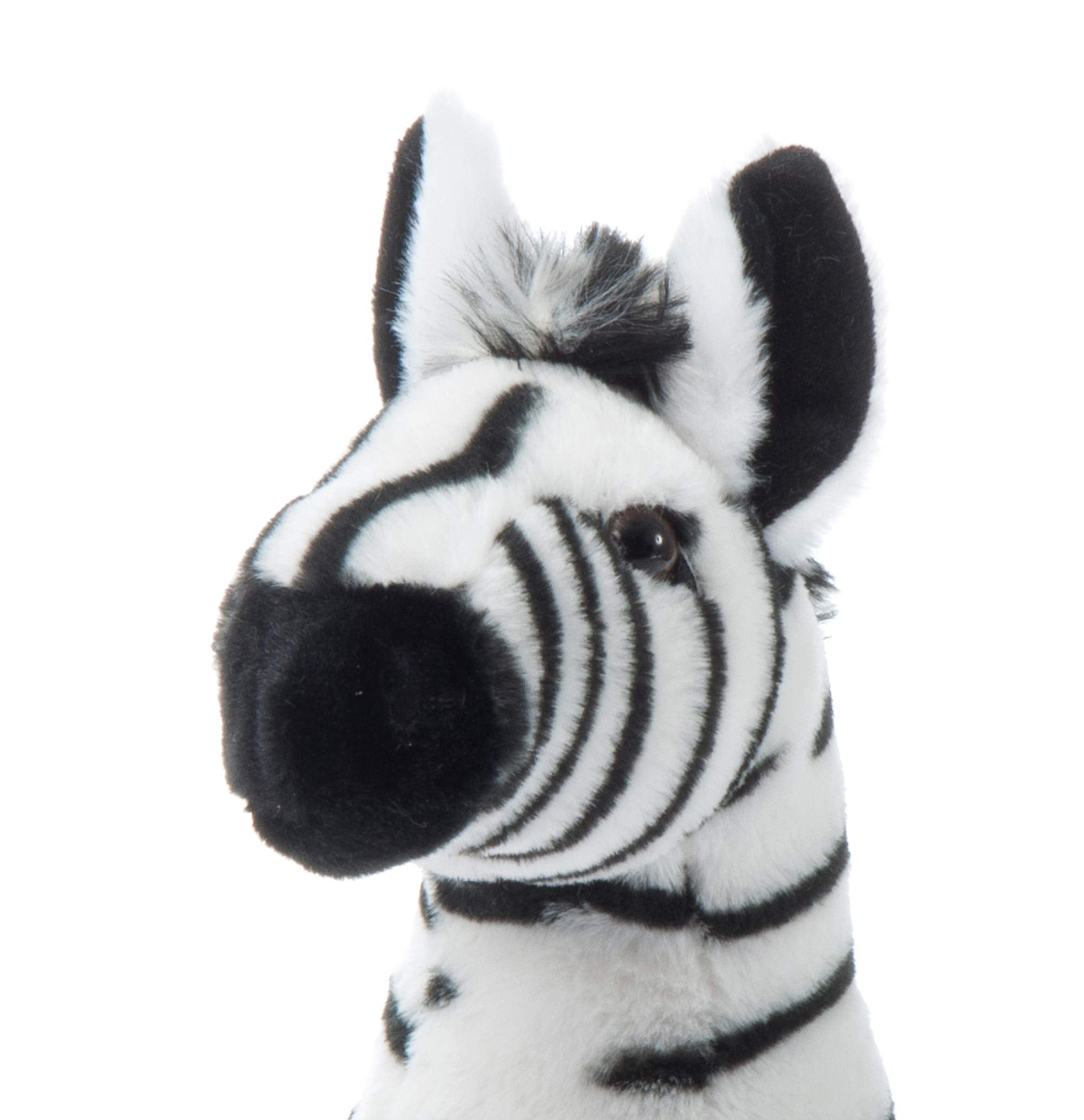 The Petting Zoo zebra plush on a kid's shelf as bedroom decor.