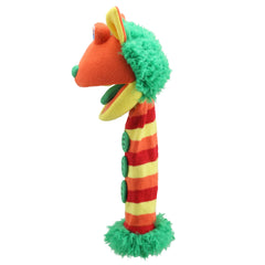 The Puppet Company Knitted Buttons hand puppet, face detail with embroidered eyes.