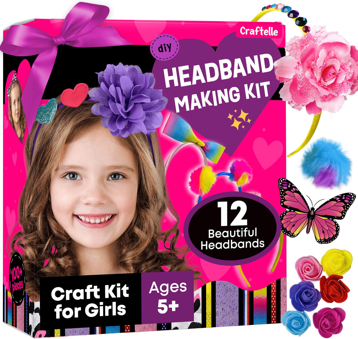 The Scholar Ant headband making kit showing 12 satin headbands for stylish play