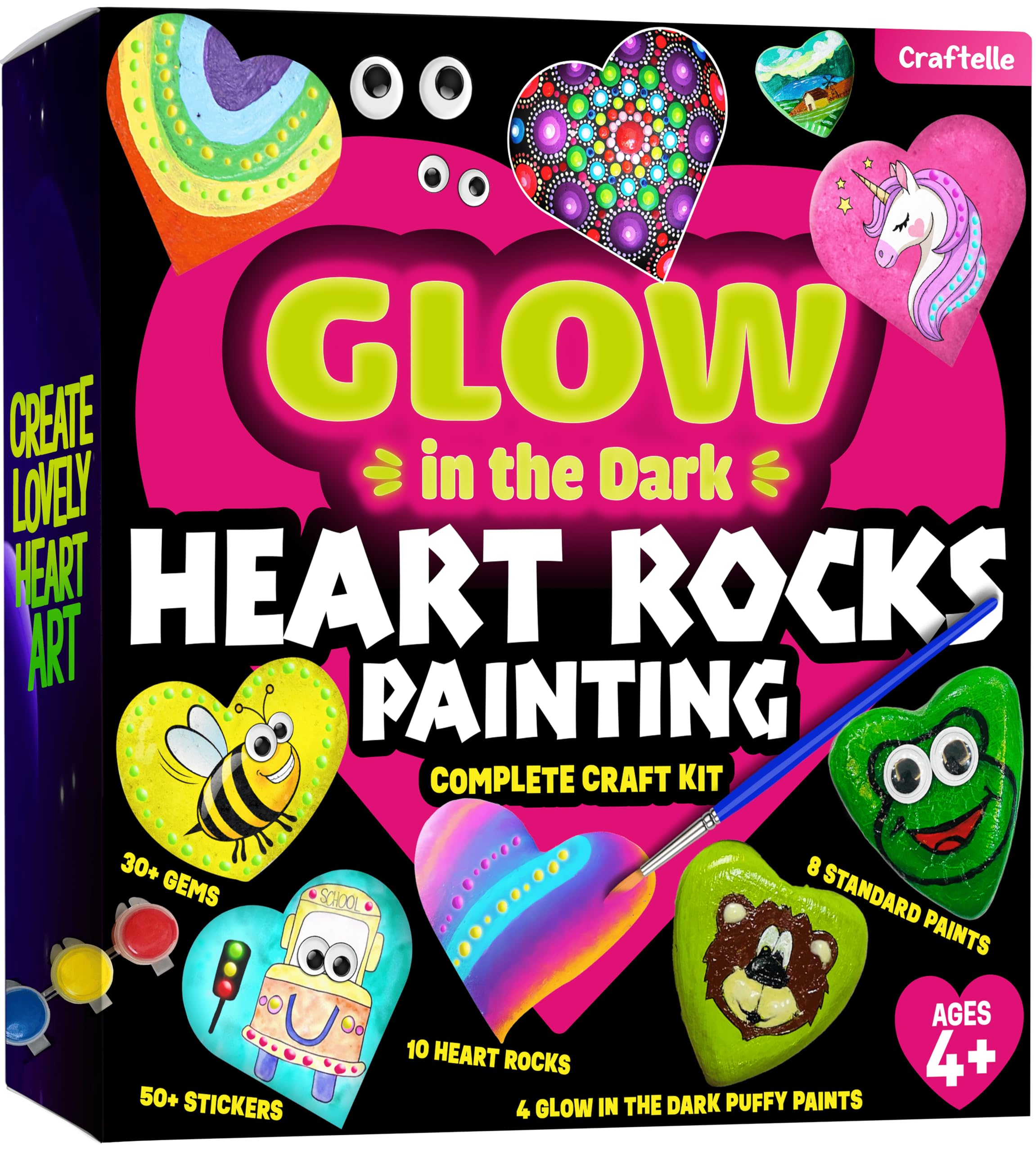 The Scholar Ant Hearts Rock Painting Kit set displayed for kids' creativity