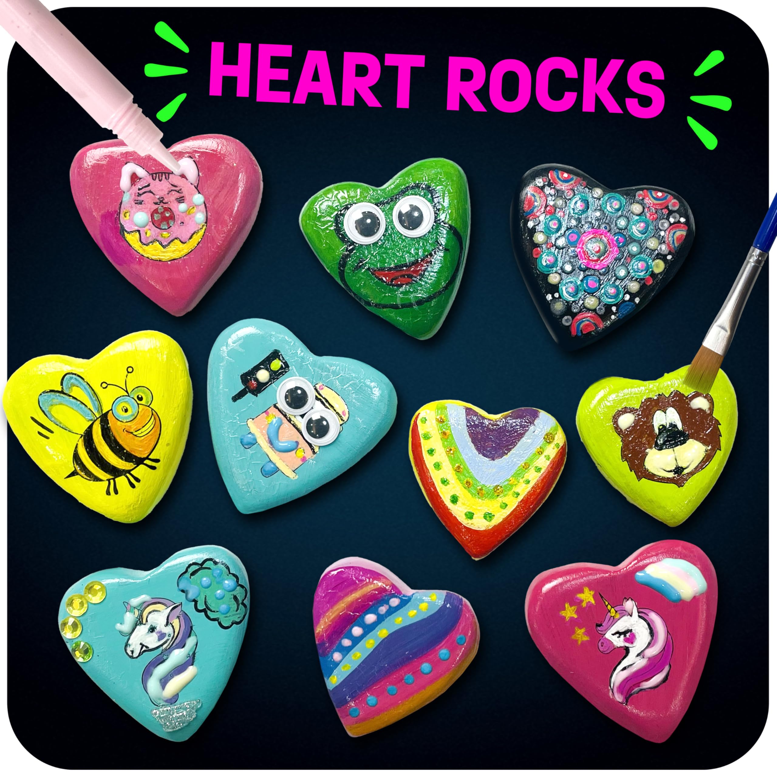 Unpainted heart rocks from The Scholar Ant kit ready for decoration