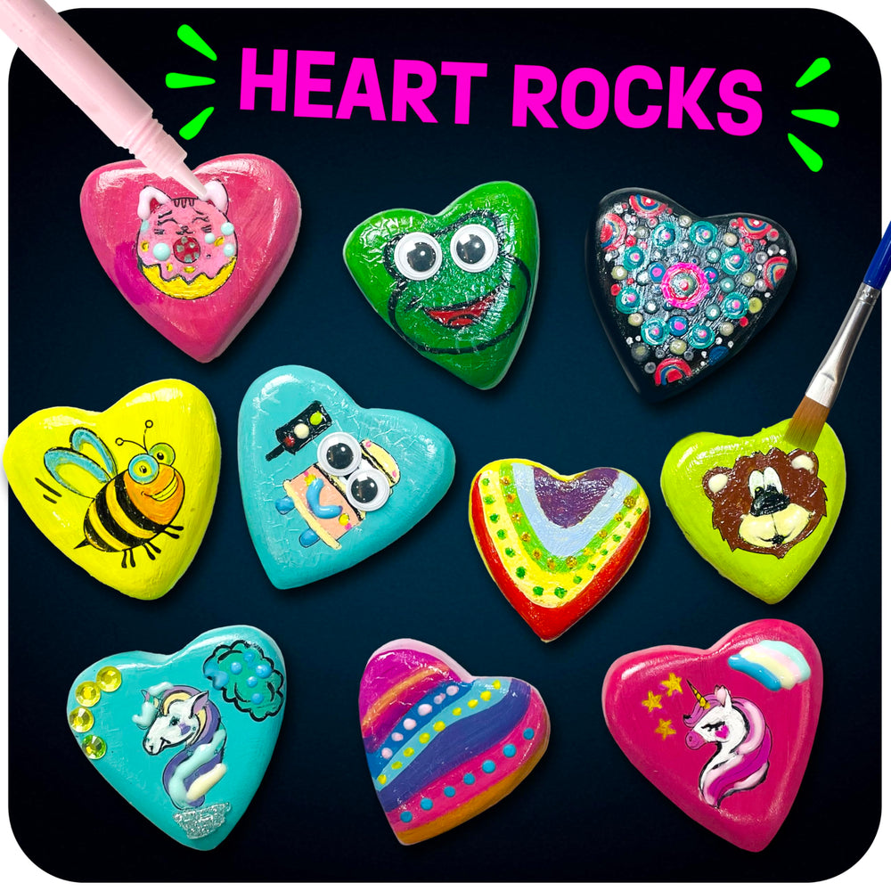 Unpainted heart rocks from The Scholar Ant kit ready for decoration