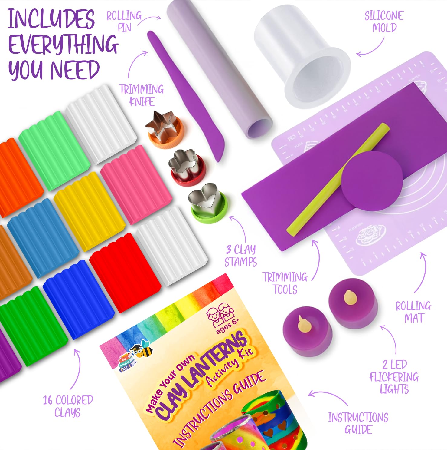 The Scholar Bee 16-color clay set fuels imaginative designer luminaries projects.