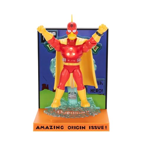The Simpsons Radioactive Man stand and backdrop enhances display with comic context.