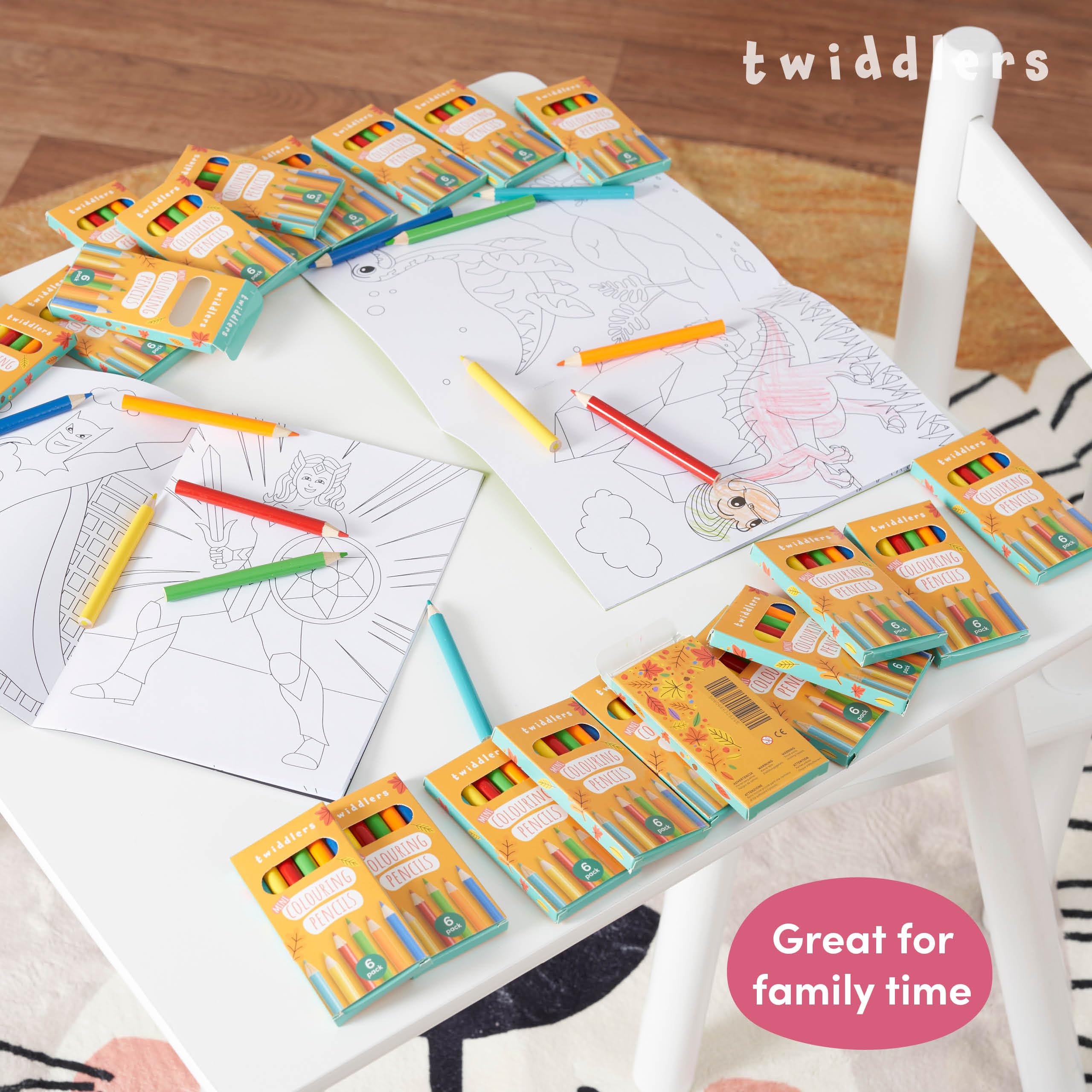 The Twiddlers light blue mini pencil six-pack creates calming, colorful scenes.