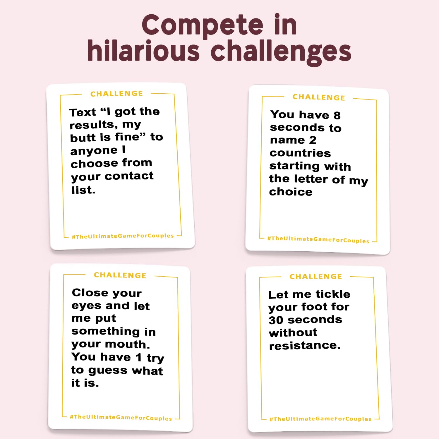 The Ultimate Game for Couples – competing with other couples promotes teamwork and friendly bonding.
