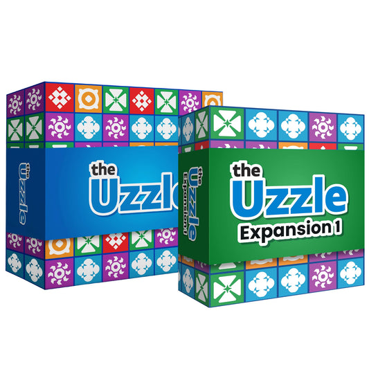 The Uzzle base game packshot showing quick setup for family-friendly play.