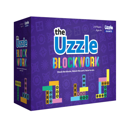 The Uzzle Blockwork structure card ready for family puzzle play